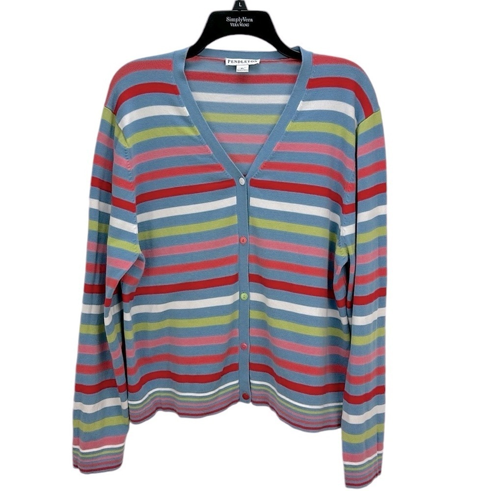 Pendleton Striped Multi Color Lightweight Button … - image 1